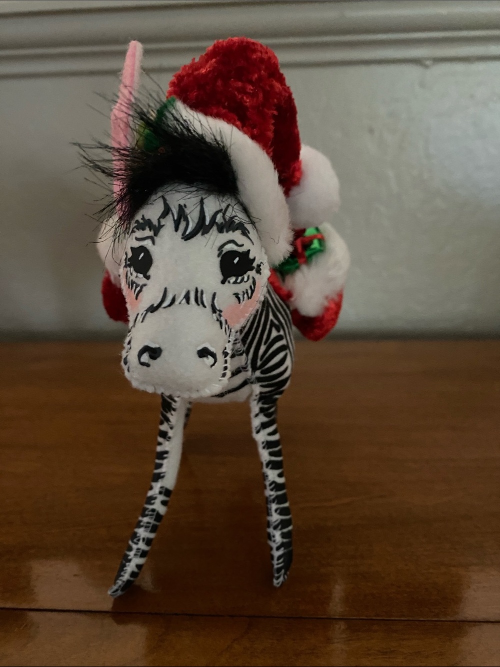 Annalee Black & White Zebra Plush with Red Santa Hat